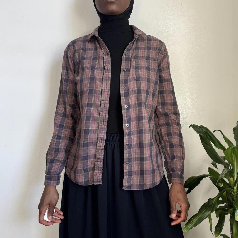 Vintage Eddie‎ Bauer Earth-Tone Plaid Flannel Button-Down size M